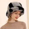 Imitation Mink Hat Female Zebra Pattern Bucket Hat Winter Warm Plush Washbasin Hat