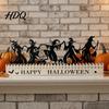 Seasonal Interior Decor Halloween Wooden Countdown Calendar, Dancing Witch 31 Day Timer with Desktop Decorations Sliding Pumpkin, Spooky Silhouette