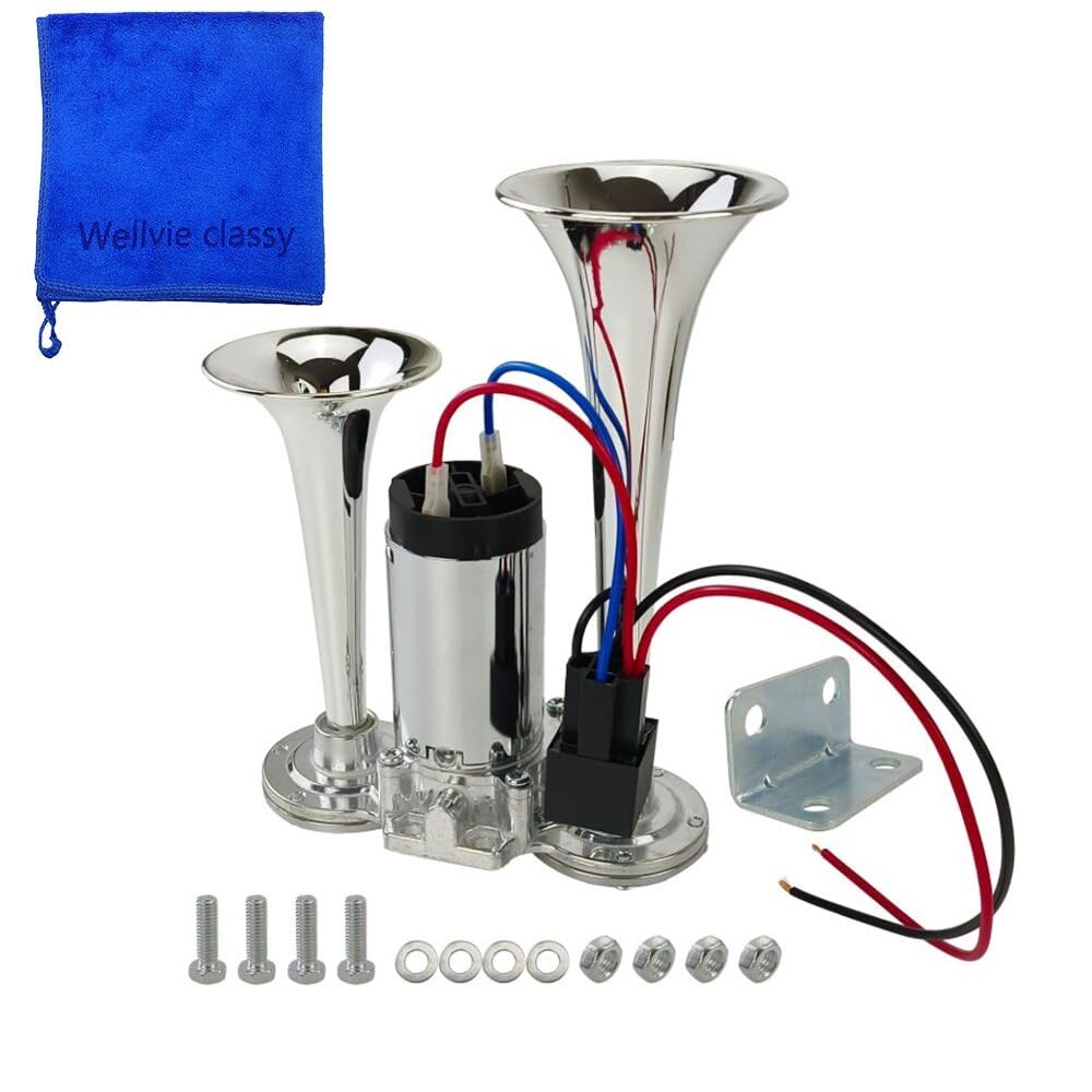 

Wellvie Classy Yankee Horn, 12V, for Heavy Trucks, Loud Sound, Air Pump, Integrated, with Built-in Air Compressor, Universal Fit [Parallel Import]