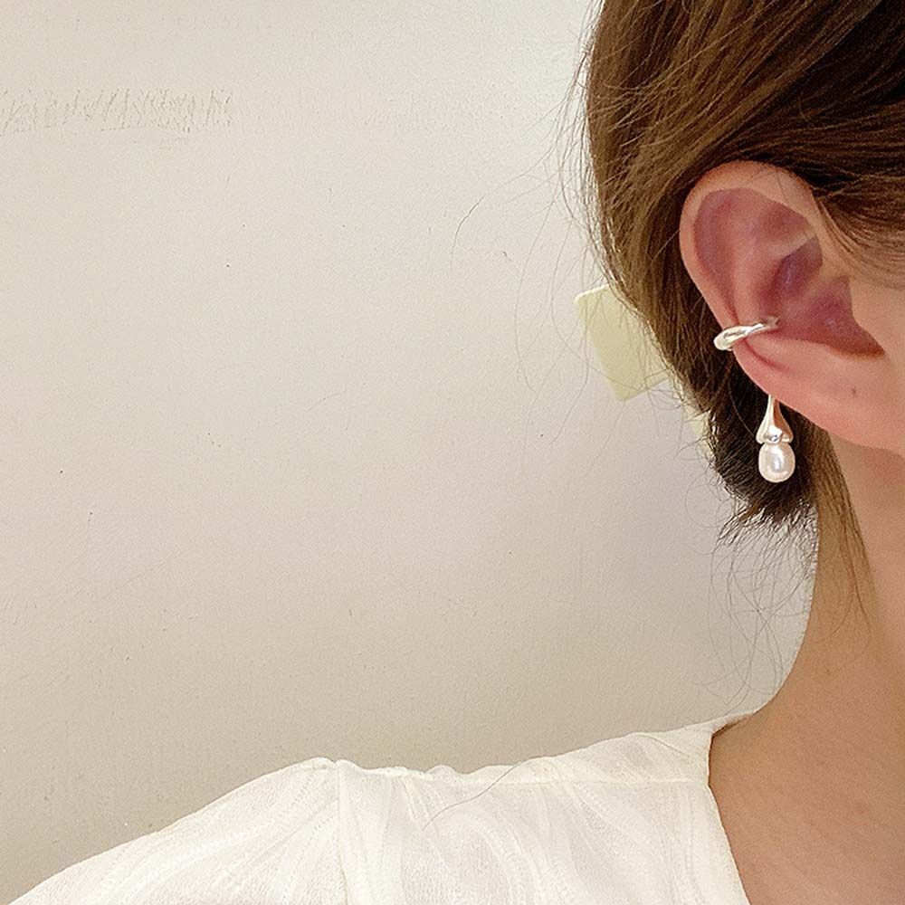 

Fake Piercing C-Shaped Metal Pearl Ear Cuff Ear Bone Clip Korean Style Ear Hook Women Earrings серебряный