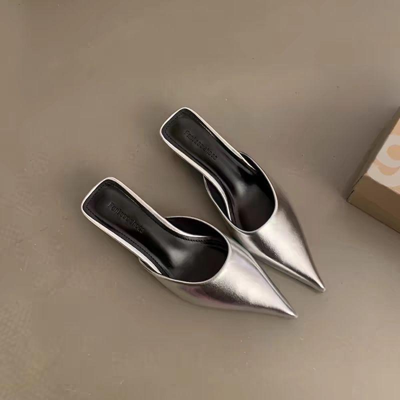 Ежедневные ветрозащитные полуботинки с заостренным носком мягкой подошвой летние сандалии на высоком каблуке подчеркивающие темперамент 42 серебряный 2530₽