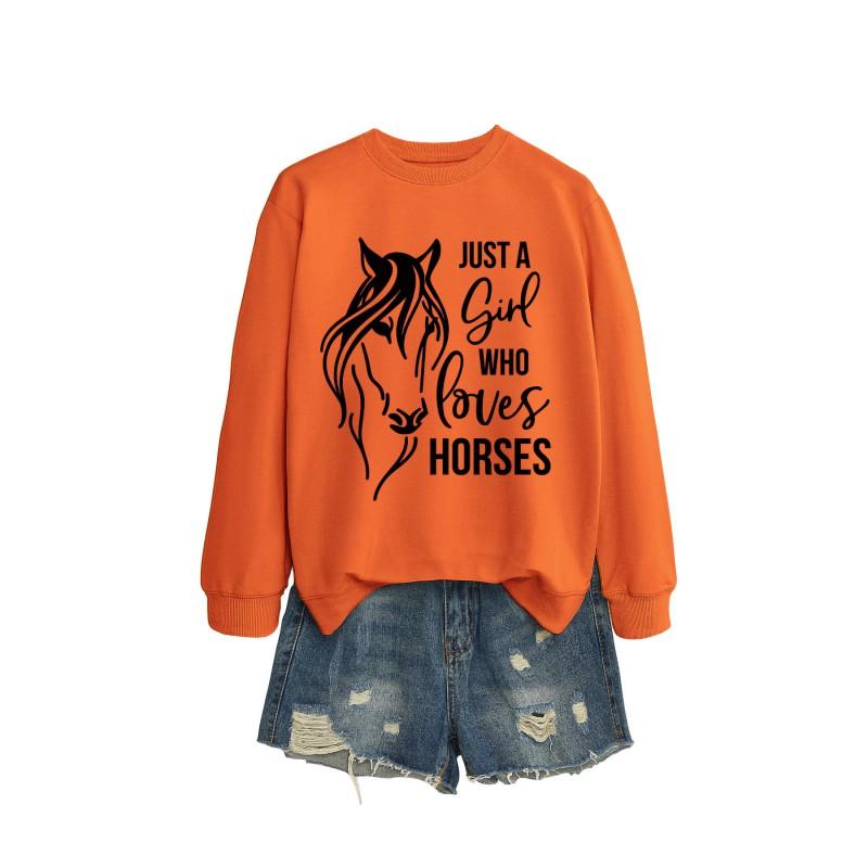 Womens Oversized Long Sleeve Hoodie Top With Horse Lover Graphic Print Cotton Blend Casual Sweatshirt Winter