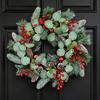 Christmas Wreath Decor With Artificial Eucalyptus Leaves Red Berries Wall Hanging Home Holiday Decoration