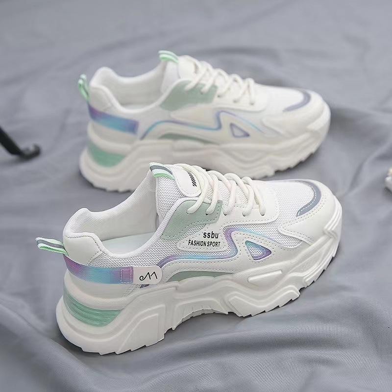2024 Neue Klobige Sneaker für Damen Mode Mesh Plateau Dad Shoes Schnürschuhe Lässig Walking Höhenerhöhung Tennis Laufschuhe