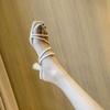Black one-word sandals 2025 new summer high heels French women's shoes thin heel square head sandals tide