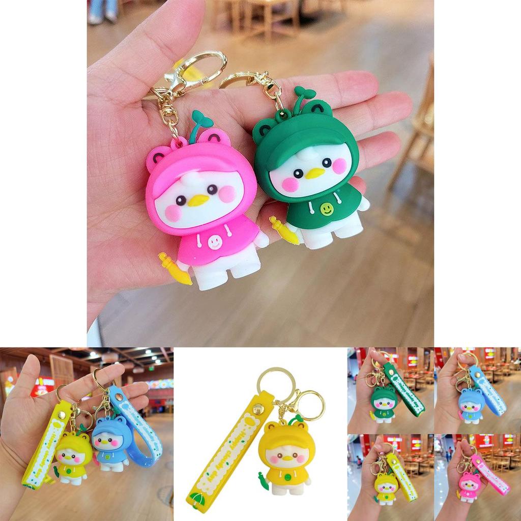 Cute Raincoat Blush Duck Keychain Silicone Figurine Car Accessory Gift For Friends