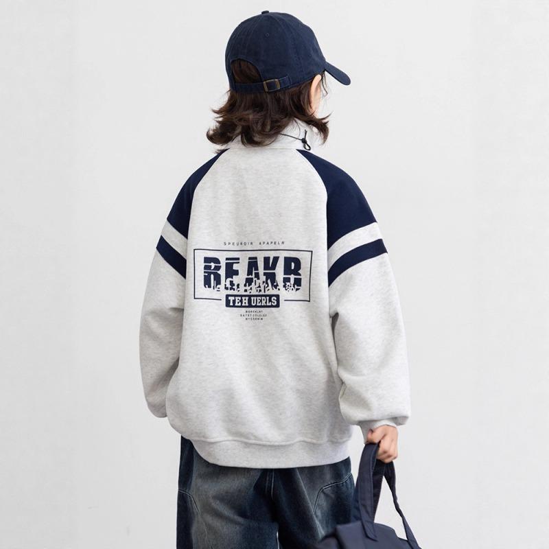 Boys Stand Collar Color Block Sweatshirt Casual Autumn Top For Big Kids