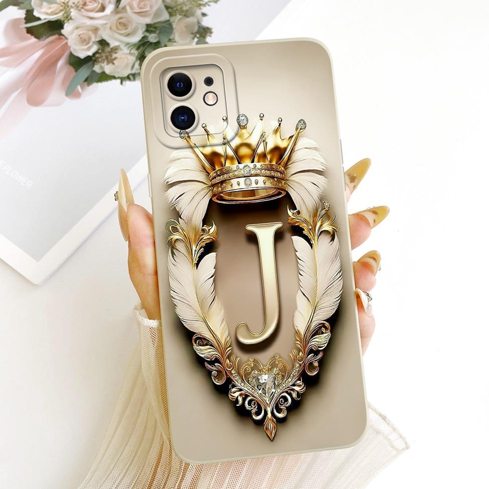 6.1'' For iPhone 11 Case Silicone Fashion Crown Luxury A-Z Letters 2D Flat Pattern Soft Casing For A2221 A2111 A2223 Cover
