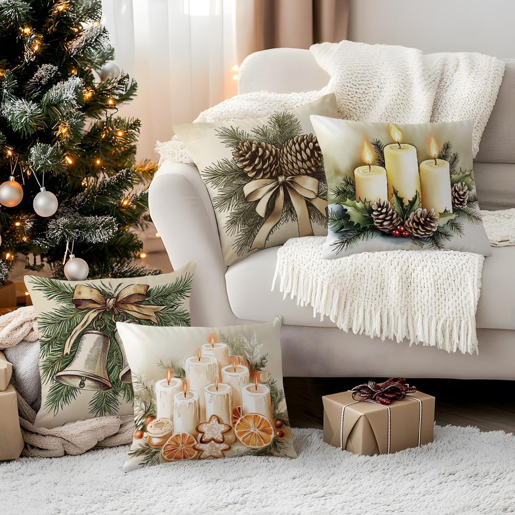 Christmas Bells Candles Cushions Pillowcase Polyester Cushion Cover Throw Pillow Sofa Decoration Pillowcover Home Decor