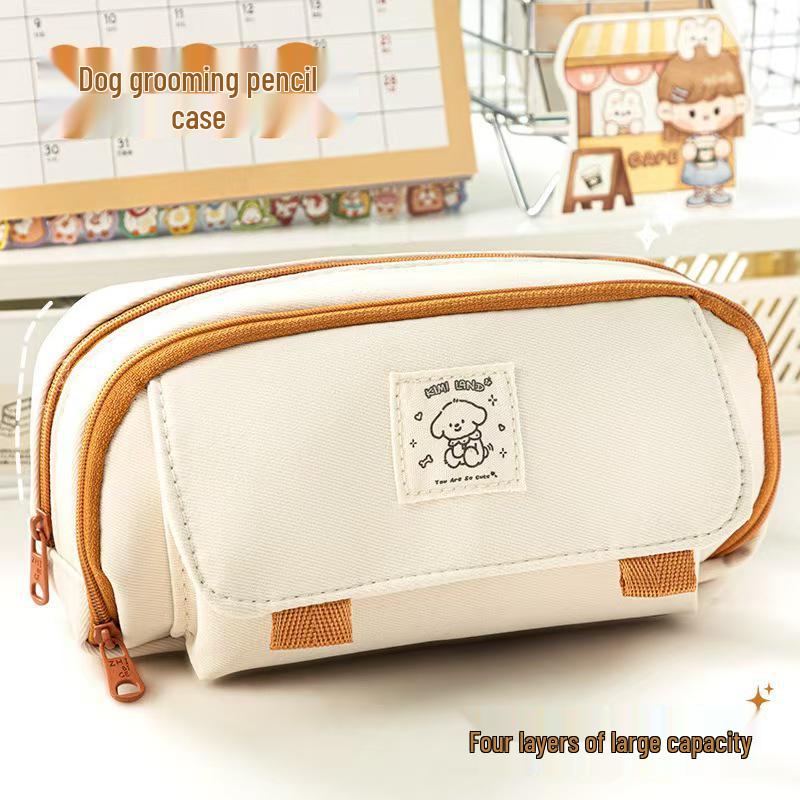 Retro-Style Large Capacity Dog Pencil Case for High School Girls