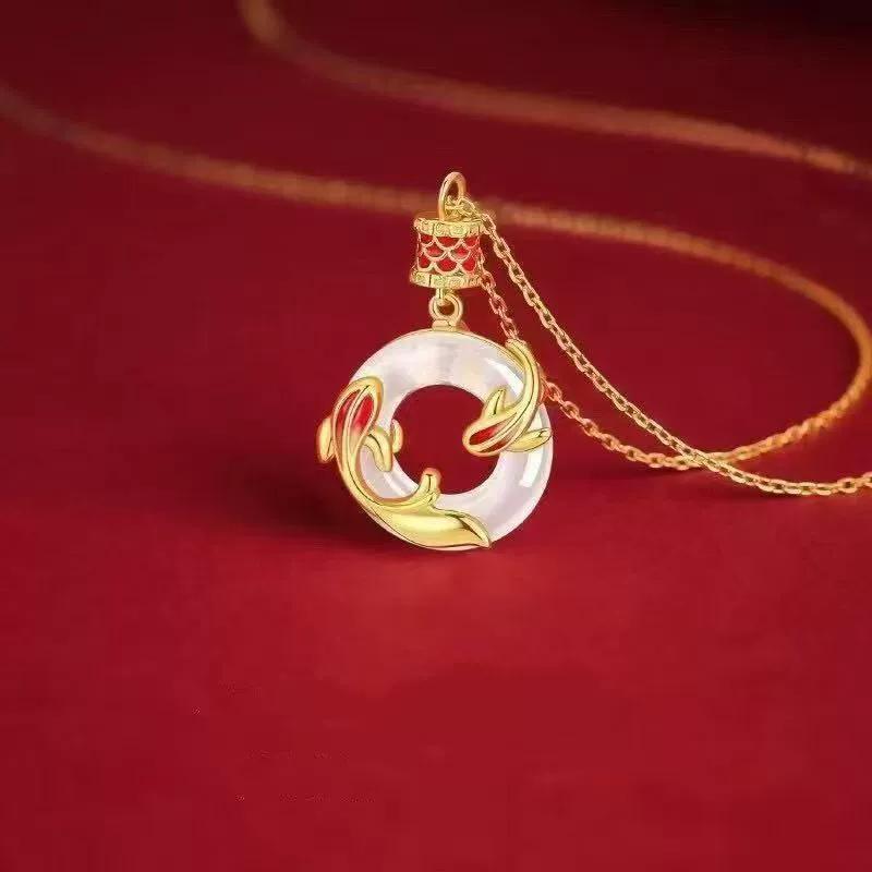 Creative Koi Peace Buckle Necklace for Women Trendy Acylic Clavicular Chain Chinese Two Fish Pendant Necklaces Jewelry