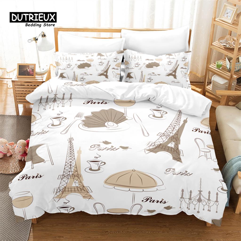 

Elegant Modern Love Paris 3Pcs Soft Comfortable Breathable For Bedroom Guest Room Decor Quilt Comforter (quilt)-EU Single(135*200cm)3pcs