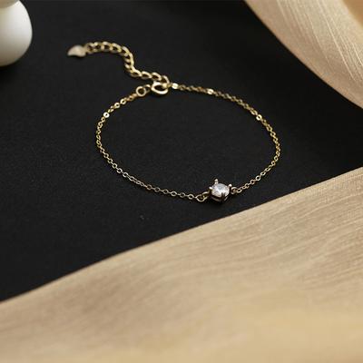 S925 Silver Plated 14K Gold Japanese Zircon Square Diamond Bracelet Simple Daily Single Diamond Bracelet