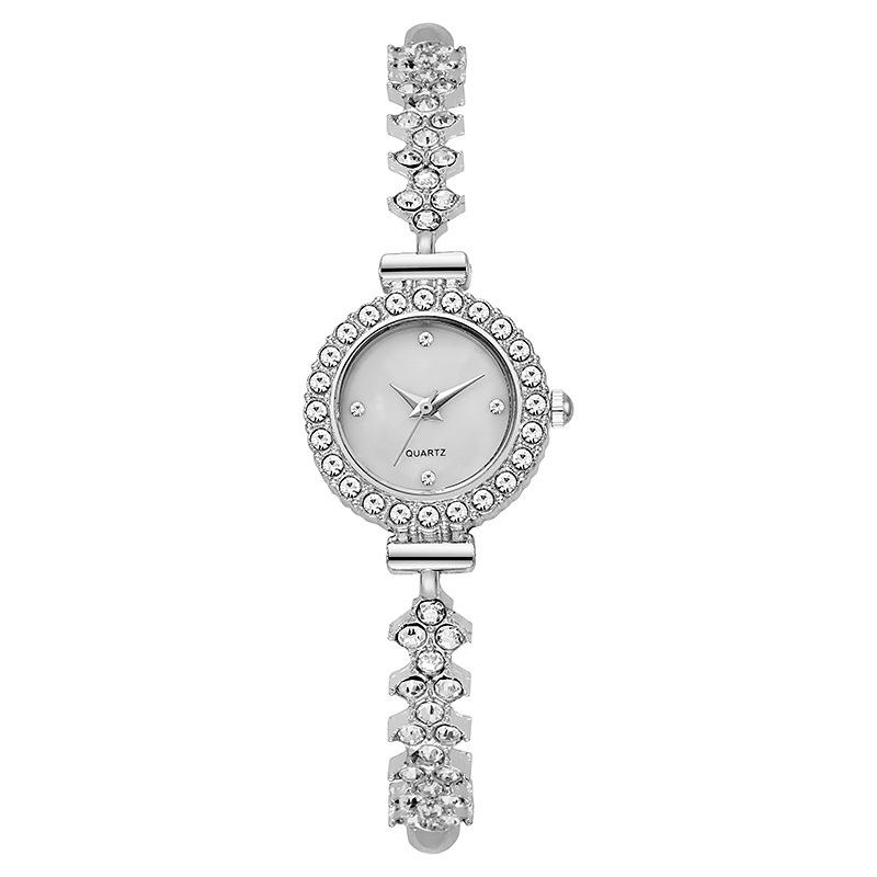 Niche Fashion Round Full‑Diamond Women Quartz Watch Diamond‑Inlaid Pull‑Out Bracelet Student Ladies Wristwatch