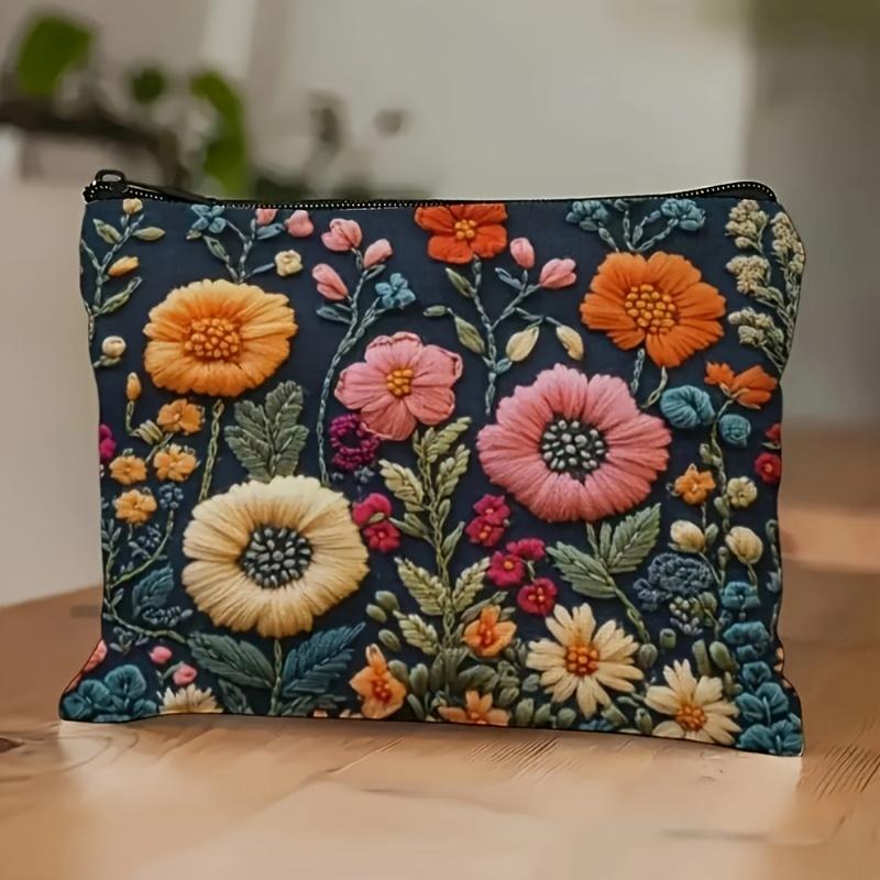 

1pc Vibrant Floral Makeup Bag - Durable Polyester, Multi-Functional Portable Toiletry Organizer for Travel & Outdoor Use