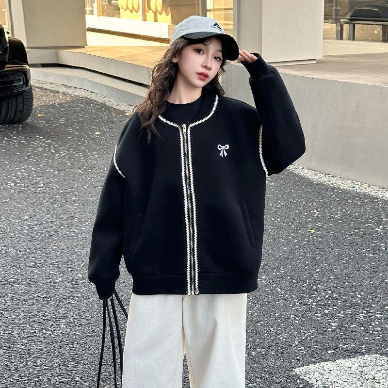 Girls Korean Baseball Jacket with Bow Zipper for Spring Autumn 120