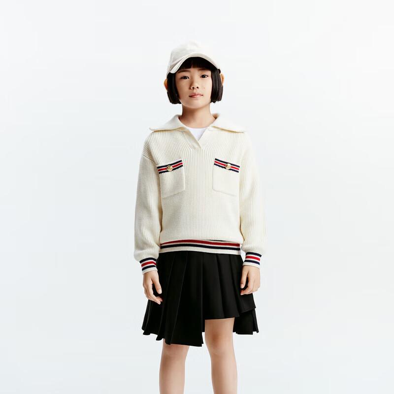 little MO&Co. Kids  Merino Wool Blend Polo Sweater 130