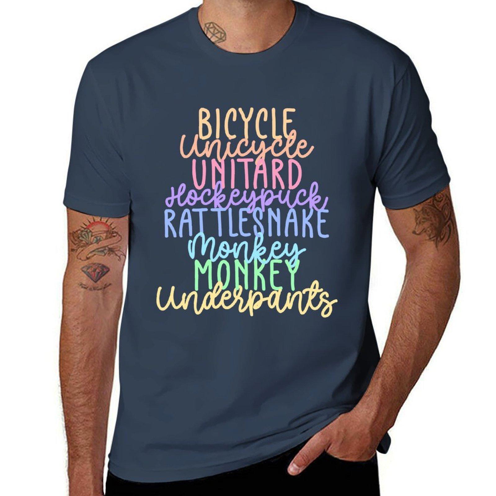 Monkey Monkey Underpants Rainbow Fan Quote White Tshirt Work Wear Short Sleeve Tshirt S