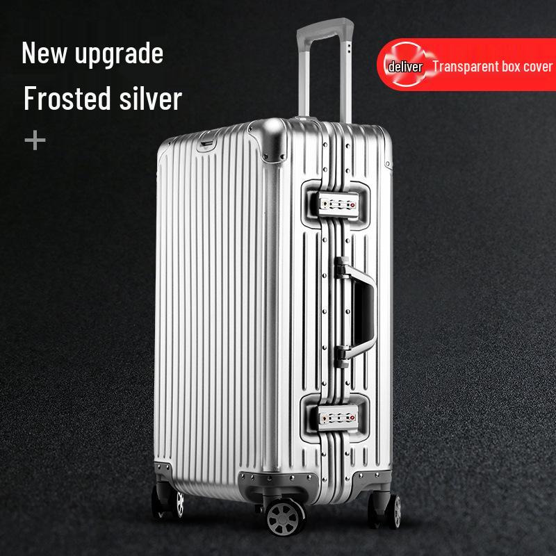 20" Aluminum-Magnesium Alloy Trolley Case - Unisex Metal Travel & Business Suitcase with Leather Accents