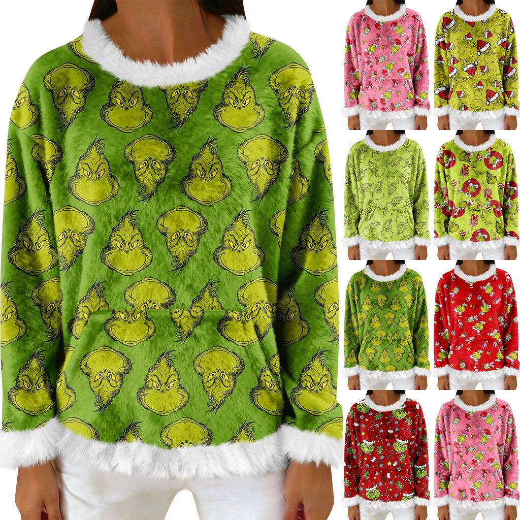 Women's Casual Fleece Sweatshirt  Long-Sleeve Round  Neck Casual Comfortable Loose-Fit Lightweight Women's Flannel Sweatshirt