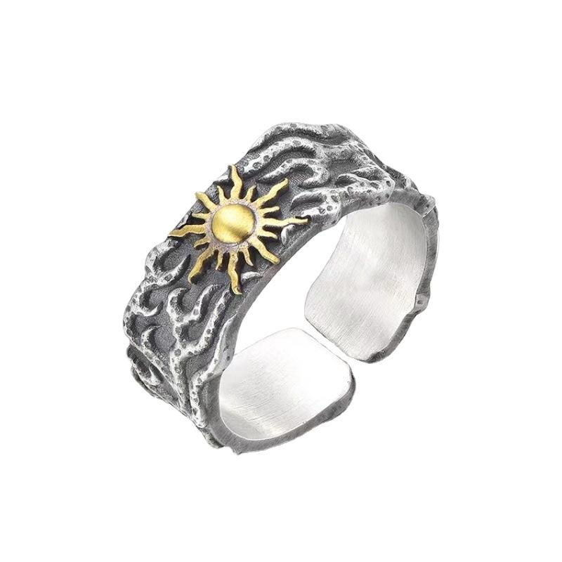 

Buyee 925 Sterling Silver Ring Finger Golden Sun Sweet Open Ring for Man Woman Unique Rock Punk Fine Jewelry Circle resizable