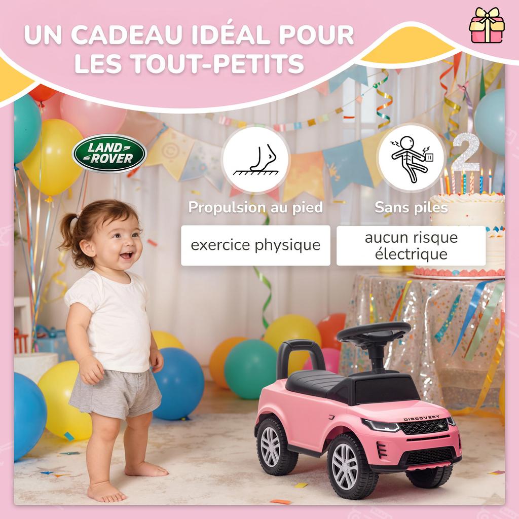 Ride-On Car for Children, Land Rover, Push Vehicle, Horn, Engine Sounds, Under-Seat Storage, Pink