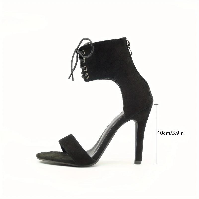 Fashion Sexy Open Toe Lace Hollow Cross Sandals for Womens Roman Shoes Side Zipper Thin High Heels Cool  New Designer  pumps