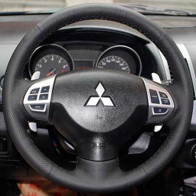 Capa de Couro Preto para Volante de Carro Para Mitsubishi Lancer X 10 Pajero Sport Outlander ASX Colt Citroen C-Crosser