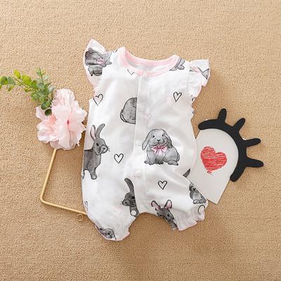 Newborn Infant Baby Girls Easter Ruffle Buny Printed  Jumpsuit Romper Set