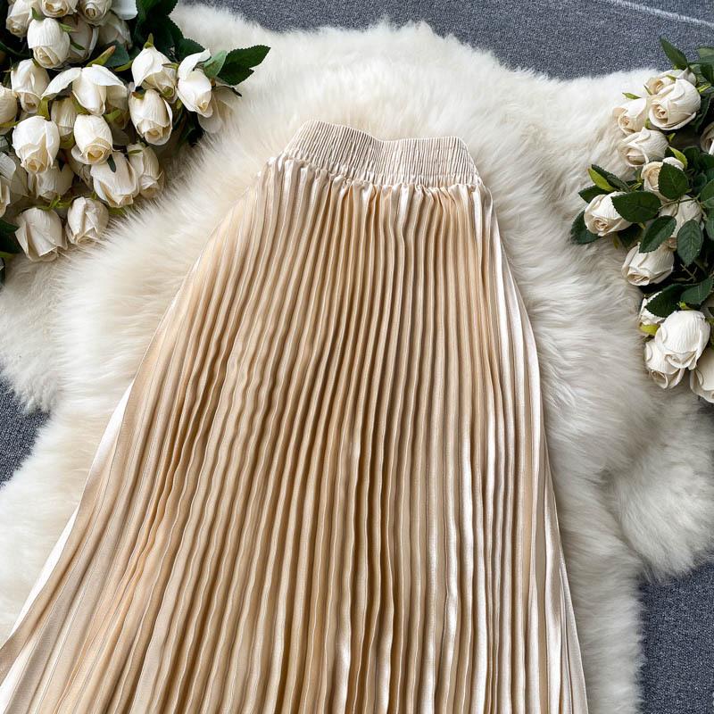 Dámská přílivová lehká luxusní těžký průmysl tlakově plisovaná středně dlouhá áčková poloviční sukně jaro a podzim plisovaná sukně