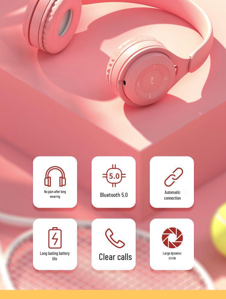 Macaron Wireless Bluetooth Over-Ear Headphones: Stereo, Long Battery, Universal, Perfect for Sports & Gaming.