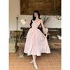 Girly Style Wears Pink Bow, Gentle and Versatile Temperament Waist Birthday Dress, New Suspender Dress