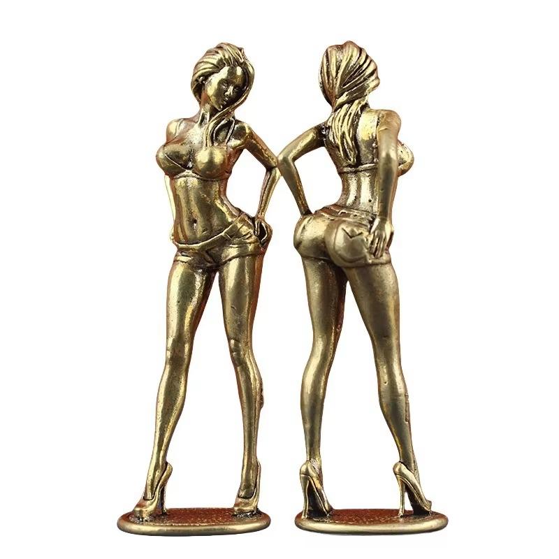Vintage Brass Bikini Girl Sculpture Retro Figurine Art Deco Desktop Ornament Unique Office Desk Decor Collectible Gift For Adult