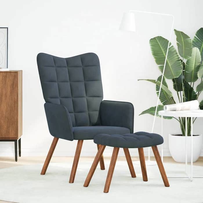 VidaXL Chaise de relaxation avec tabouret Gris foncé Velours, chaise, chaise de salon, fauteuil relax, chaise longue, siège 4016822