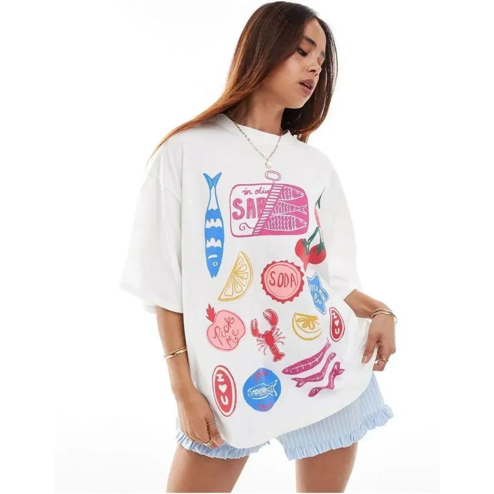 Oversized T-Shirt Hip Hop Women T Shirt Clothes Kanji Print Tshirt Short Sleeve Loose Streetwear Harajuku Tops Y2k Tees