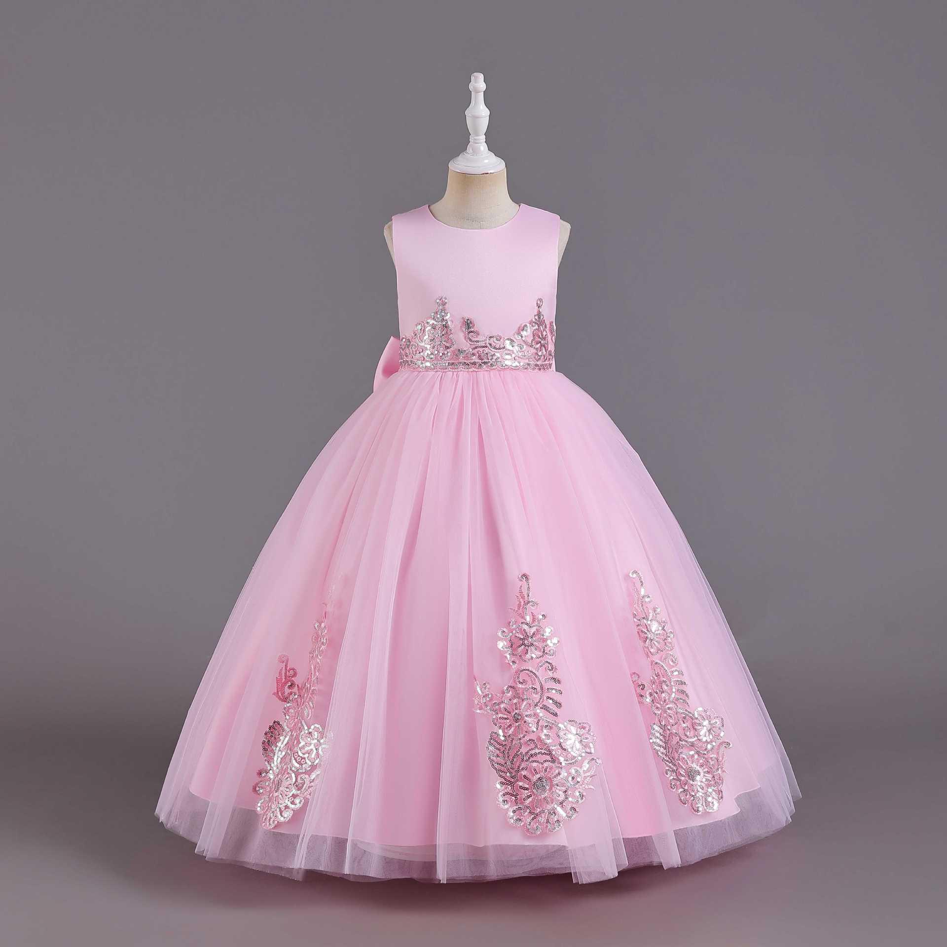 

Платье принцессы для девочек с пайетками и кружевом для свадьбы и вечеринки 130 cm розовый