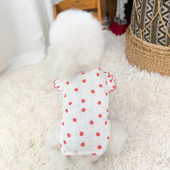 Dog Summer Cotton Shirts Heart Printed Ruffle Sleeveless Puppy Vest Soft Breathable Sweet Pet Outfit for Small Dogs Cats