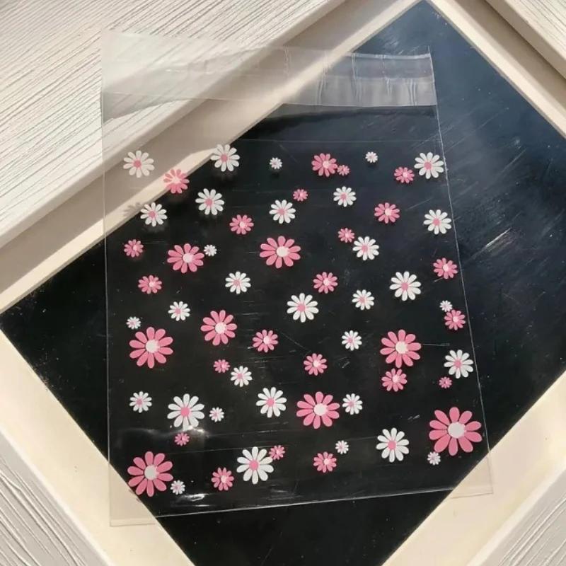100pcs Plastic Packing Bags Flower Self-Adhesive Bags Biscuits Candy Cookies Jewelry Gift Packaging Birthday Wedding Gift Bags