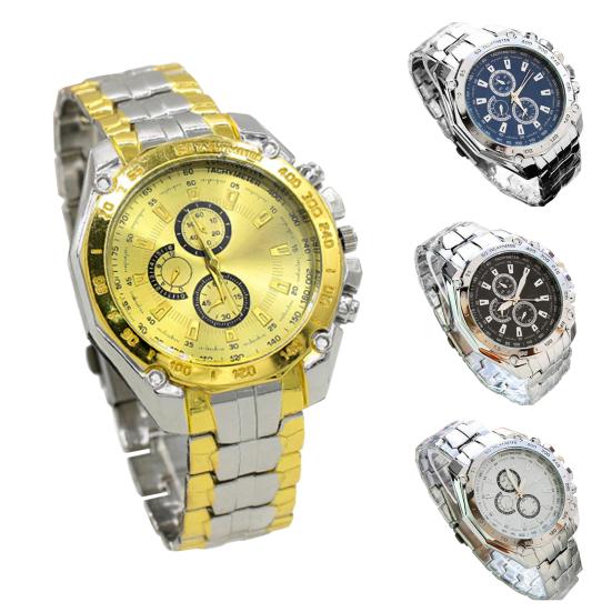 Fashion Men Stainless Steel Quartz Analog Sport Wrist Watch Father's Day Gift