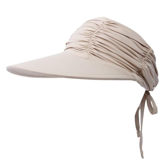 

Sun Hat Wide Brim UV Protection Ponytail Hat Pleated Design Elastic Fit Empty Top Hat Summer Beach Travel Outdoor Sports бежевый