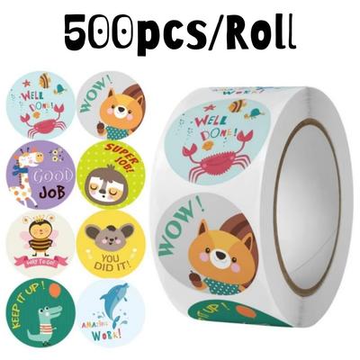 500 peças/rolo Adesivos de Desenho Animado de Animais Padrões Redondos Fofos Adesivo de Selagem para Recompensa Escolar Suprimentos para Professores Decoração de Fotocartão Etiquetas
