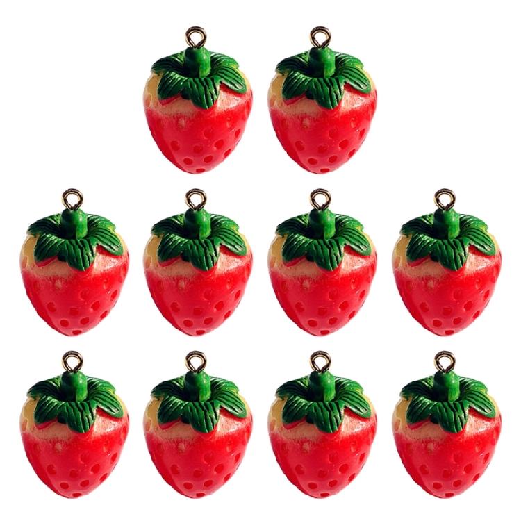 Hand Making Resin Strawberry Glittering Fruit Pendant Strawberry Embellishments