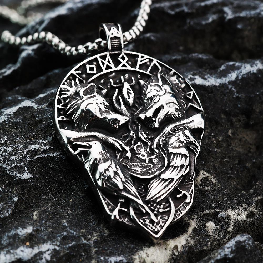 Men's Stainless Steel Viking Pendant - Double-Sided Nordic Retro Charm