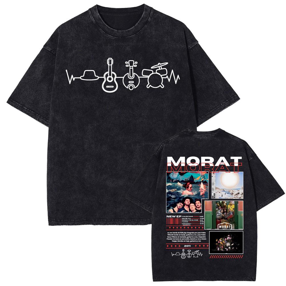 Rock Band Morat Asuntos Pendientes 2025 Vintage Washed T Shirt Women's Clothing Harajuku Gothic T-shirts Women's Hip Hop Cotton T-shirt