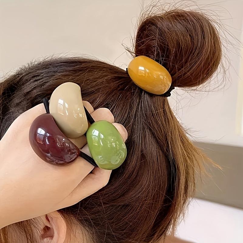 6pcs Jade Patterned Hair Loop with Bright Curved Decoration Strong Elasticity Black Rope Design Simple High-end Daily Tying