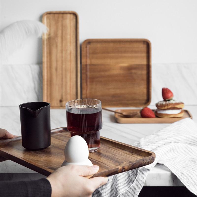 Acacia Wood Coffee Tray Decorative Wooden Tray Rectangular Kitchen Tray, Chinese Tea Set Kitchen Storage Accessories CTP001
