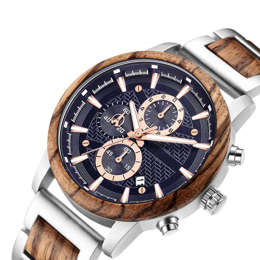 Sports Men'S Watch Wood Set Quartz Watch Calendar Multifunctional Fashion Watch