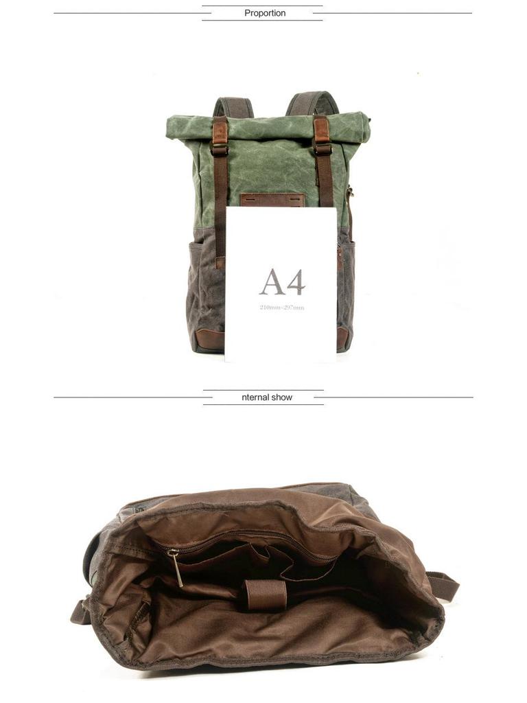 Vintage Waterproof Roll-Top Hiking Backpack - Large Capacity Canvas Outdoor Bag