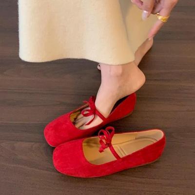 Ballerina's met vierkante neus en platte zachte zolen, retro enkelvoudige schoenen