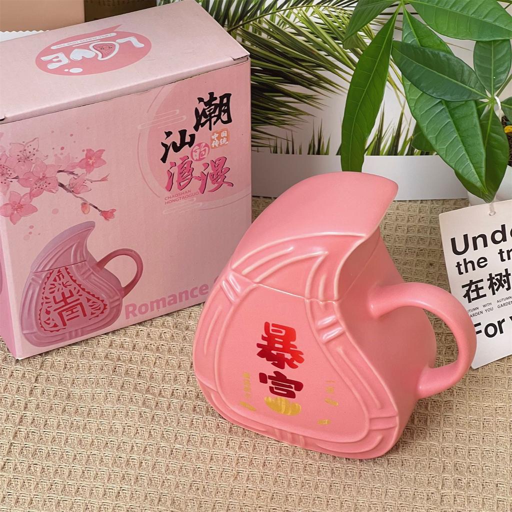 Produto único -- copo de cerâmica para kueh de pêssego vermelho, estilo nacional, mercadoria de estilo chinês, periferia personalizada, presente de aniversário, prático